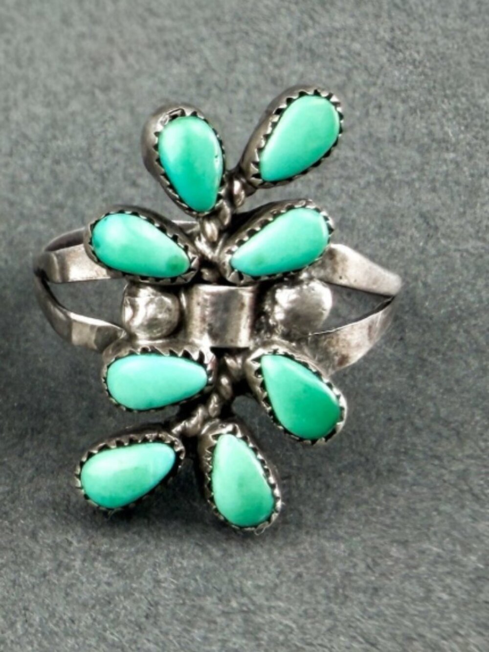 Zuni Native American Sterling Silver And Turquoise Ring Sz 4.75